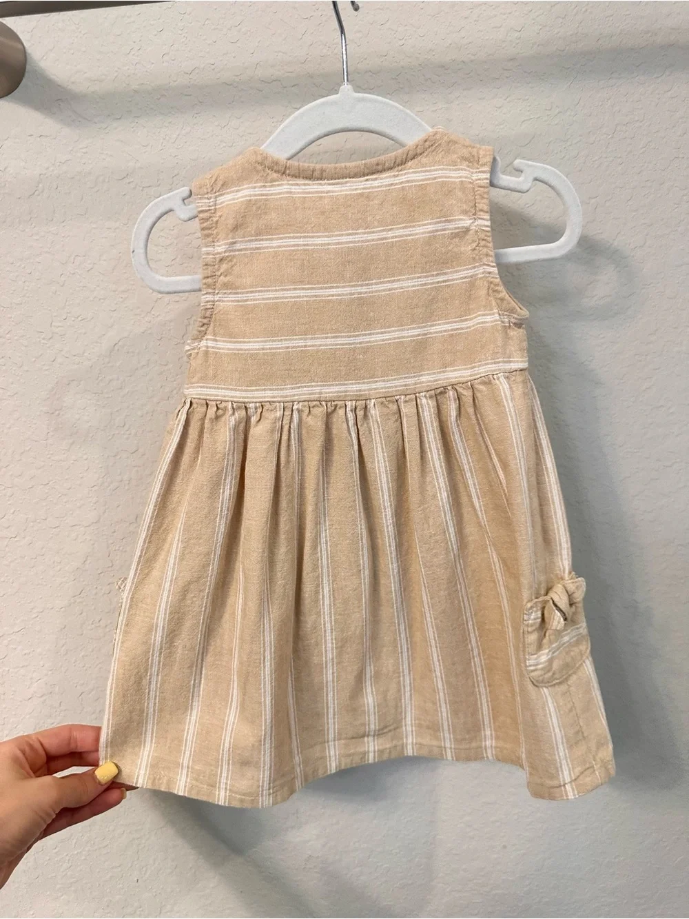Baby Girl Stripe Sleeveless Dress - Khaki/Ivory